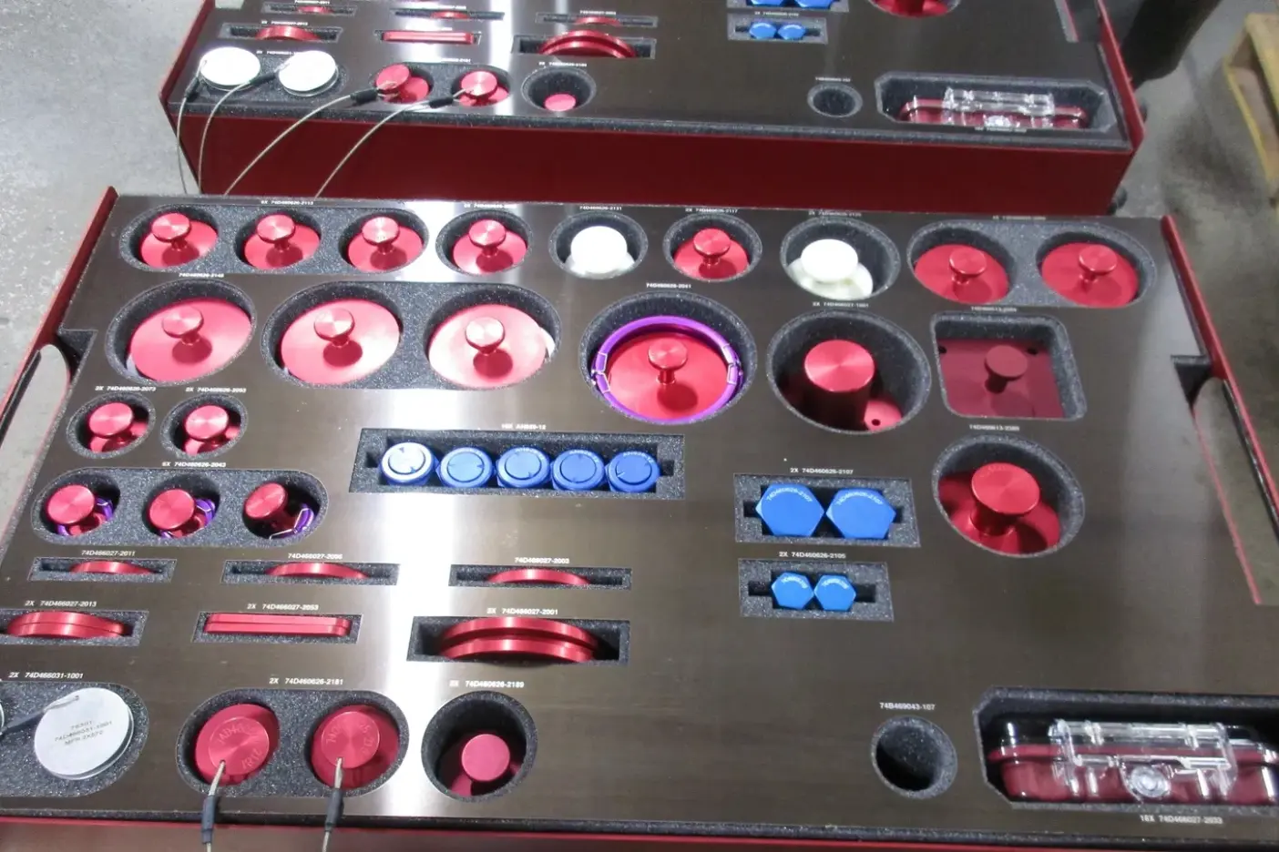 A close up of some red and blue buttons