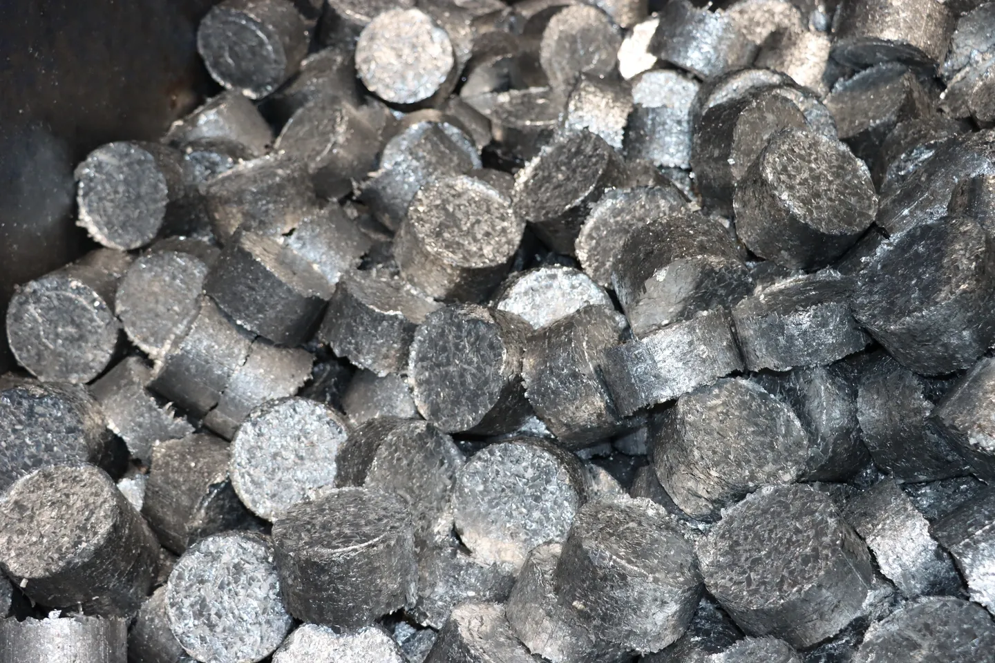 A pile of silver colored metal chips.